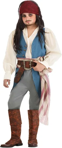 Piratas del Caribe - Disfraz de capitán Jack Sparrow para niños, disfraz de pirata azul y blanco para Halloween