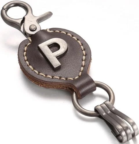 Leather Keychain For Men, Single Letter Alphabet with Easy Clasp