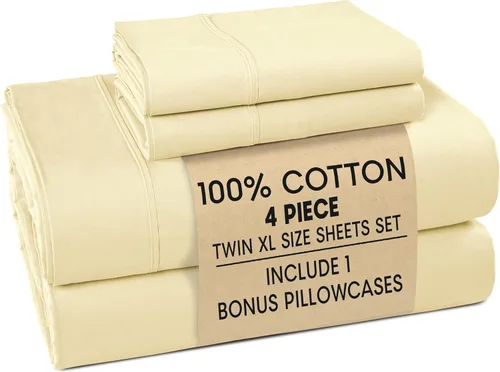 Vista 138 de Casa Platino Juego de sábanas Twin – Sábanas Twin 100% algodón con 2 fundas de almohada, sensación ligera y ajuste seguro, tejido percal crujiente