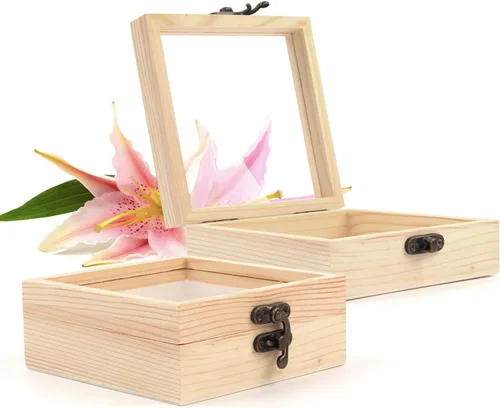 Vista 9 de Caja de madera, paquete de 2 cajas de regalo de madera hecha a mano, cajas de madera de pino sin terminar, caja de almacenamiento de madera, caja