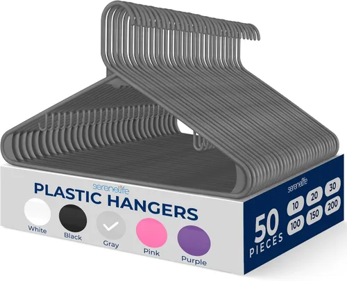 Vista 35 de SereneLife Paquete de 10 perchas de plástico negro, perchas para ropa con ganchos antideslizantes, resistentes, duraderas y ahorradoras de espacio