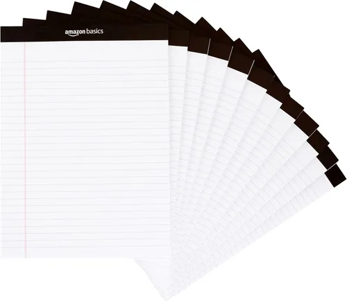 Vista 10 de Yaxa Basics Bloc de notas de escritura con rayas anchas de 50 hojas, 8.5 x 11.75 pulgadas, paquete de 12, 600 hojas perforadas, canario