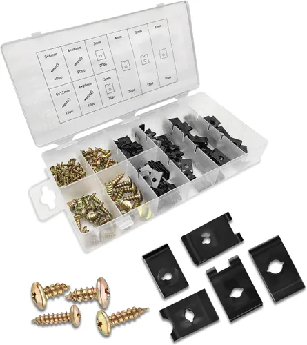 Kit surtido de 170 tornillos y clips automotrices, kit surtido de clips en U y tornillos para automóvil, 9 tamaños diferentes para tuercas y