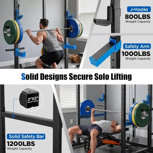 Vista 3 de Sportsroyals Jaula de Potencia, Rack de Potencia Multifuncional de 1600 libras con Sistema de Cruce de Cable Ajustable y Más Accesorios