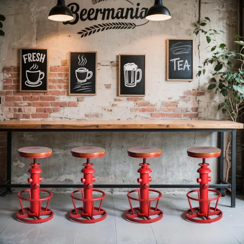 Vista 6 de Taburete de bar industrial vintage estilo steampunk americano, estilo retro, elegante, diseño de boca de incendios, ajustable, giratorio, café, pub