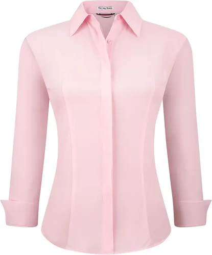 Vista 39 de Alex Vando Camisas de vestir para mujer, sin arrugas, ajuste regular, manga larga, elástica, camisa de trabajo
