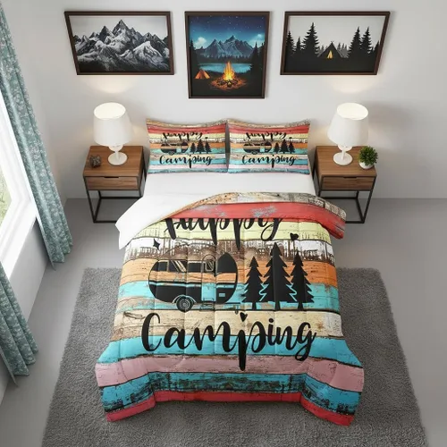 Vista 31 de Castle Fairy Juego de ropa de cama de estilo rústico de granja para niños y niñas, con temática de caravanas de dibujos animados, juego de edredón