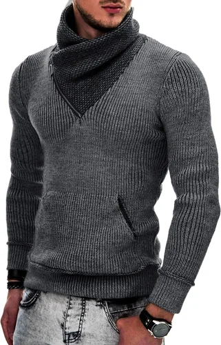 Vista 7 de COOFANDY - Suéteres de cuello chal para hombre de punto con cuello de tortuga, cuello alto, ajustado, con bolsillos Verde militar