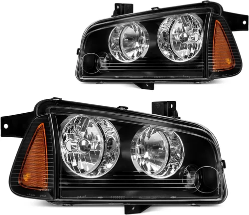 DWVO Conjunto de faros delanteros compatible con Dodge Charger 2006-2010, carcasa negra, reflector ámbar (lado del conductor y del pasajero)