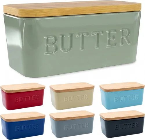 Vista 13 de PriorityChef Plato de Mantequilla Extra Grande con Tapa para Encimera, Envase de Mantequilla de Cerámica con Cubierta Hermética, Soporte