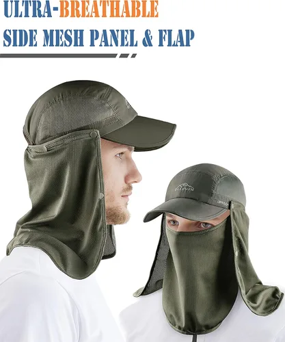 Vista 4 de ELLEWIN Sombrero de sol al aire libre para hombres y mujeres UPF 50+ sombrero de pesca UV con solapa de cuello cubierta para protección solar