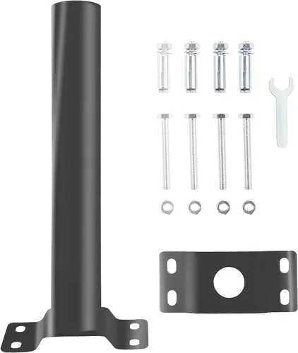 Vista 6 de Paquete de 2 Soportes de Montaje para Poste de Luz, Kit de Extensión de Soporte de Montaje para Poste Solar, Tubos de Metal Negro para Bandera