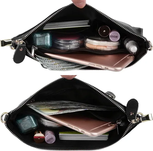 Vista 4 de YALUXE Clutch Wristlet - Cartera de piel auténtica con bloqueo RFID y cadena de hombro