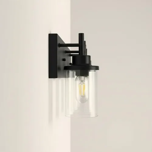 Vista 4 de Lámparas de tocador, lámparas de baño negro mate sobre el espejo, lámpara moderna de apliques de pared con pantalla de vidrio transparente (4 luces)