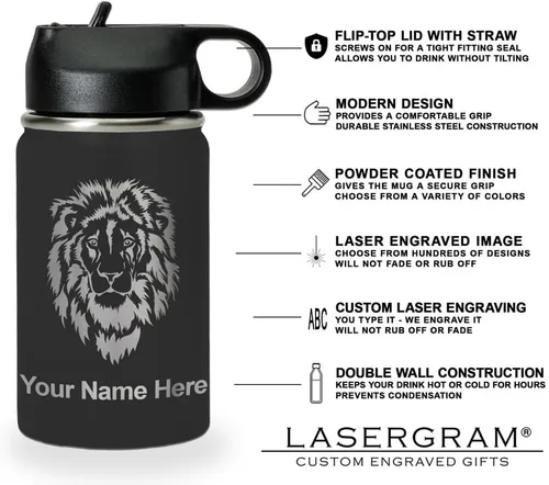 Vista 6 de LaserGram Personalized Water Bottle, World's Greatest Grandson, Stainless Steel Double Wall Vacuum Insulated with Flip Top Straw, Custom Engraved