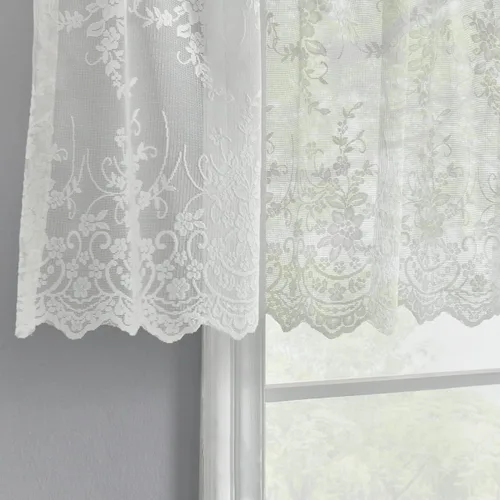 Kotile - Cenefa de encaje para ventana de cocina, cortina de cenefa bordada floral vintage transparente de 18 pulgadas de largo, cenefa de encaje