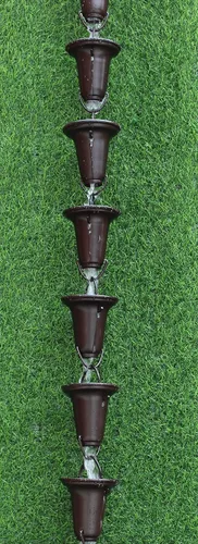 Vista 2 de KAM Home - Copas acampanadas Cadena de lluvia de 8.5 pies (bronce) con adaptador de canalón de perno de latón para instalación de cadena de lluvia