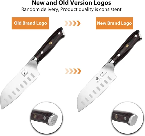 Vista 4 de imarku Santoku Cuchillo de chef de 5 pulgadas, cuchillo asiático ultra afilado, cuchillo de chef japonés, acero inoxidable japonés SUS440A, mango