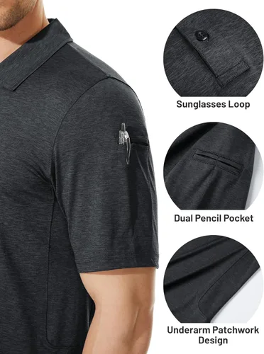 Vista 5 de MAGCOMSEN Camisas polo de 3 botones para hombre, de secado rápido, de verano, de piqué, de golf, polo