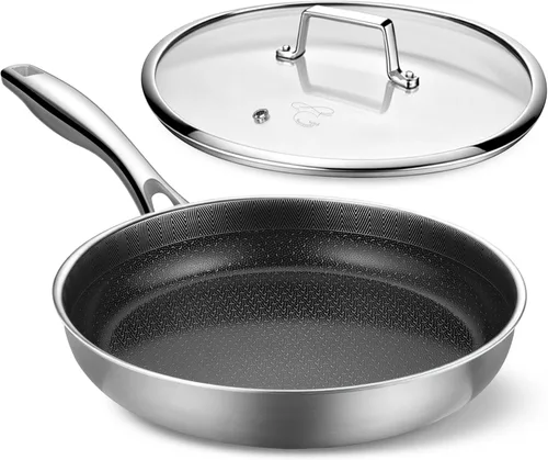 Vista 8 de PekGema Sartén antiadherente para freír en profundidad, sartén de cerámica de 12 pulgadas/4.5 cuartos con tapa, sartén para saltear con asa