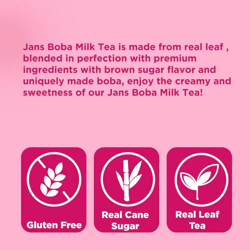Vista 4 de Jans Boba Milk Tea Sabor original, dulce cremoso de tapioca taiwanesa Bubble Boba, bebida asiática estilo té con leche real, bebida enlatada de 16.9