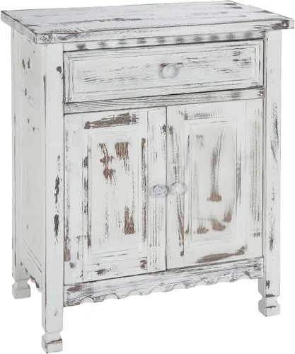 Vista 9 de Gabinete de acento de cabaña rústica con 1 cajón y 2 puertas en acabado azul antiguo para sala de estar - Requiere ensamblaje, madera desgastada