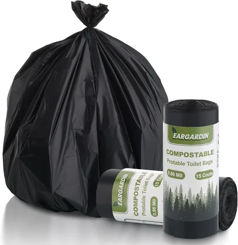Bolsas de basura de 5 galones, bolsas de inodoro portátiles compostables, bolsa de basura de abono extra gruesa de 0.86 mil para camping, viajes