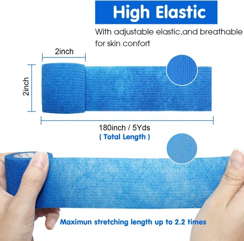 Vista 2 de Vendaje cohesivo autoadherente de 2 x 5 yardas, vendajes de primeros auxilios, cinta deportiva deportiva veterinaria para esguince de tobillo e Multi