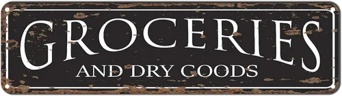 Retro Tin Sign Groceries & Dry Goods Wall Decor Bar Restaurant 4x16 Inch