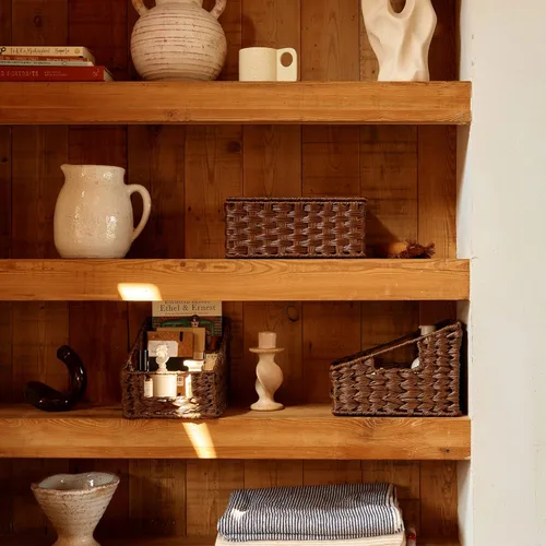 Vista 7 de GRANNY SAYS Canastas de mimbre con tapas, juego de 3 cajas de almacenamiento decorativas, canasta tejida para organizar, canastas de almacenamiento