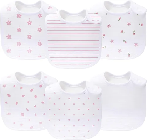 Vista 14 de Paquete de 6 baberos de muselina unisex para bebés, absorbentes, suaves y lindos para bebés niños y niñas, 100% algodón