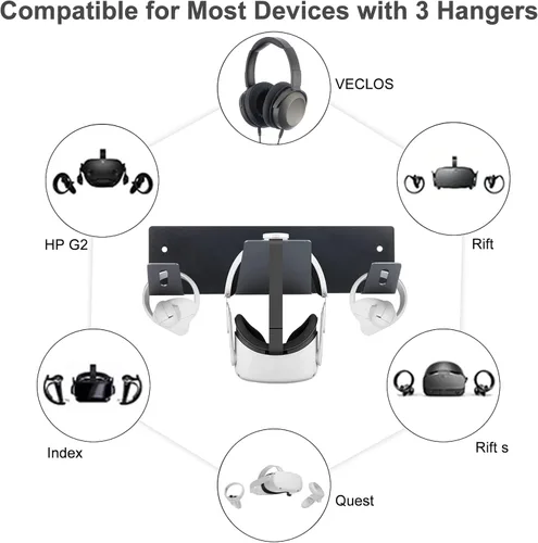 Vista 2 de VR Stand Accessory for Oculus Quest 12 Oculus Rift S Oculus Rift Meta Quest Pro Display Holder Hanging Wall Mount to Organize Headset and Controller