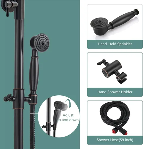 Vista 21 de Sistema de ducha de tubo expuesto de doble función, redondo, cabezal de ducha de lluvia de 8 pulgadas, juego combinado de accesorios de latón
