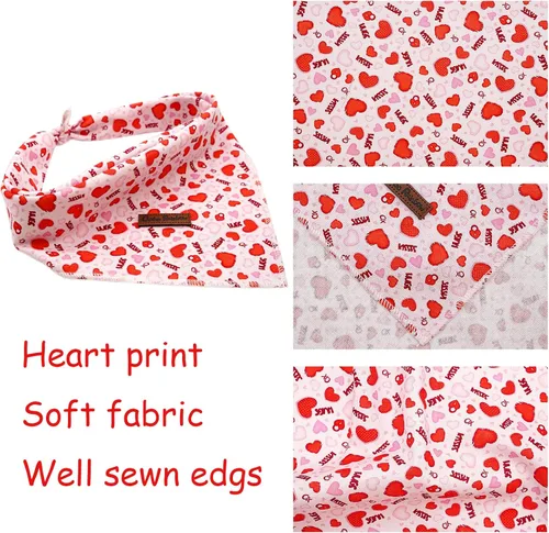 Vista 2 de Bobo - Pañuelo para perro, 1 pañuelo de San Valentín para perro, diseño de corazón rosa, baberos, bufanda cuadrada suave para perros, pañuelos