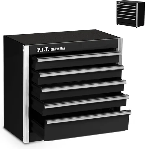 Vista 15 de P.I.T. Mini Caja de herramientas negra, caja de herramientas portátil de acero apilable de 3 cajones con cierre de lengüeta magnética, caja