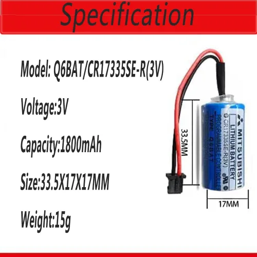 Vista 2 de Paquete de 10: batería de litio Q6BAT CR17335SE-R (3V) para controlador programable del sistema QNS