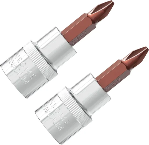 Vista 8 de 2 unidades de 3/8 pulgadas PH1 (#1) Phillips socket, puntas de destornillador de acero S2 tratadas térmicamente, enchufe CR-V de 1.9 pulgadas