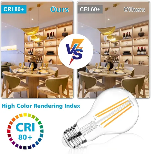 Vista 6 de Ascher - Bombillas de filamento LED E26, equivalentes a 60 W, luz blanca cálida de 2700 K, no regulables, vidrio transparente clásico, bombillas LED