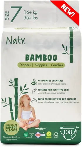 Vista 13 de Naty Pañales de viscosa de bambú para bebé, sedosos, a base de plantas, dermatológicamente probados para pieles sensibles y súper absorbentes