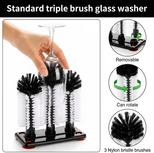 Vista 5 de Yesland Cepillo de limpieza de botellas de agua con base de succión, 3 cabezales de cerdas de nailon extraíbles para vasos de vidrio para patas