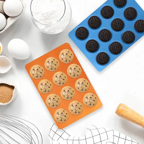 Vista 7 de 2 moldes de silicona para galletas de chocolate, molde redondo de silicona para hornear de 12 cavidades para Oreos cubiertos de chocolate, dulces