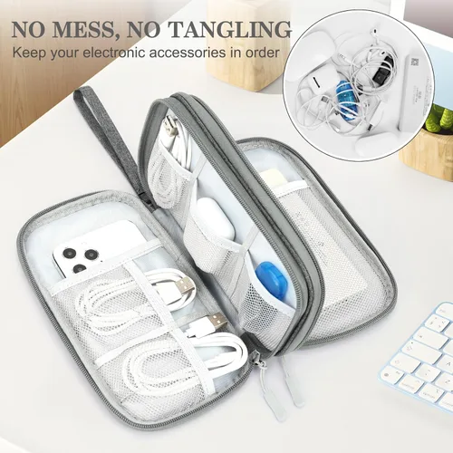 Vista 19 de FYY Organizador para accesorios electrónicos, para viajes, para cables, celular y cargadores, estuche portátil, impermeable, doble capa, bolsa