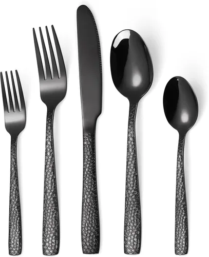 Vista 27 de Juego de cubiertos dorados de 20 piezas con tenedor para pastel, juego de cubiertos de acero inoxidable para 4, utensilios de cocina con mango