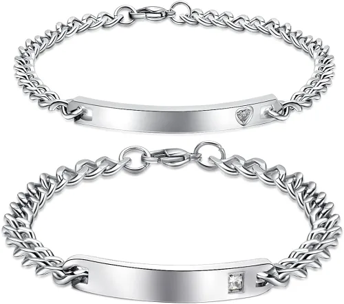 NEHZUS Pulseras personalizadas con nombre de identificación personalizado para él y ella, pulsera a juego para pareja para amante, Metal, Circonita