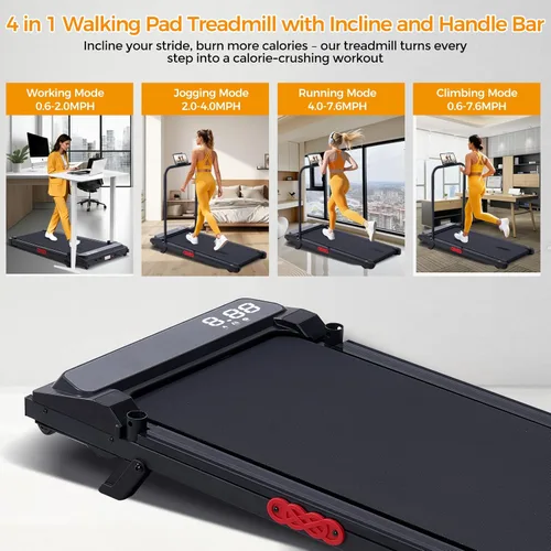 Vista 9 de KASSADIN Walking Pad with Handle Bar, 2026 Upgrade Portable Small Treadmill with Handles for Home Small, 3.0HP Under Desk Walking Pad Treadmill with