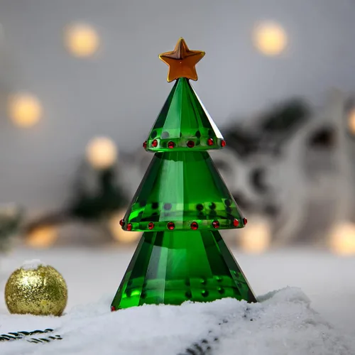Vista 6 de H&D Figura navideña de árbol de Navidad de cristal de vidrio verde con caja de regalo