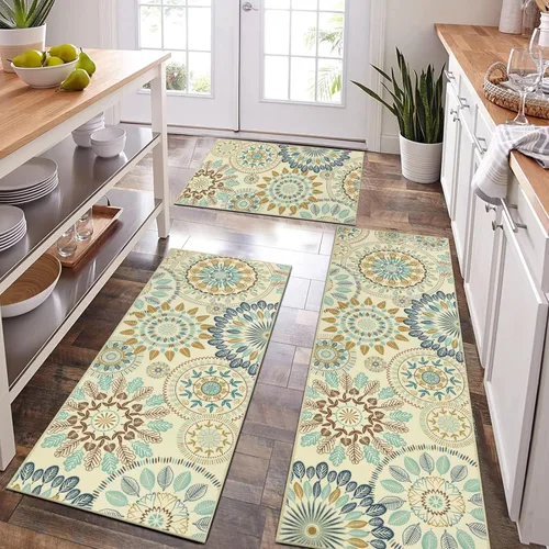 Vista 20 de Bsmathom Conjunto de Alfombras de Cocina Boho 3 Piezas, Alfombra de Cocina Antideslizante de Estilo Granja, Alfombras de Cocina Lavables