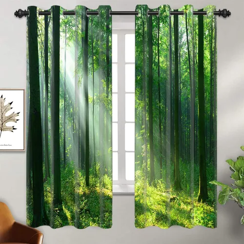 Vista 11 de AWERT Cortinas opacas para dormitorio, árbol azul claro con niebla, cortinas de bosque natural, 2 paneles para sala de estar, bloqueo de calor, 21 x