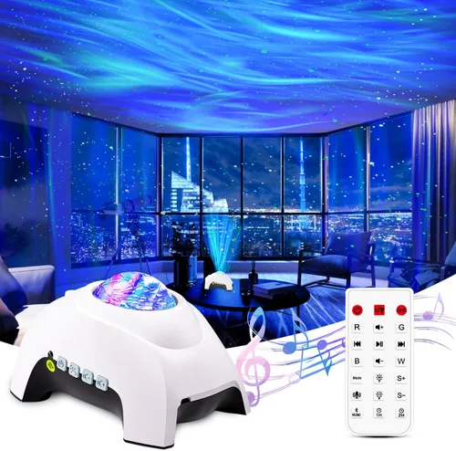 Vista 9 de CIMELR Proyector Aurora Northern Lights, Proyector de Estrellas con Altavoz Bluetooth de Música y Ruido Blanco, Proyector de Luz de Galaxia