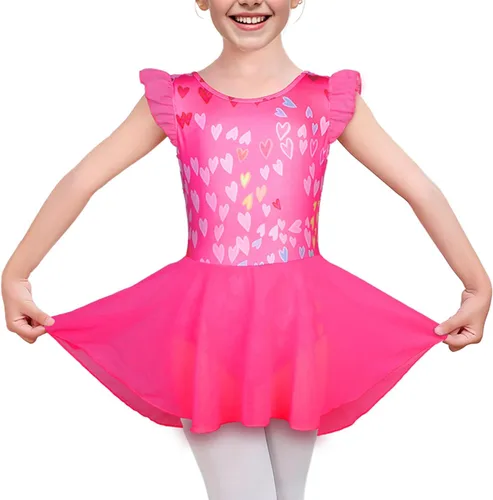 Vista 18 de iLover Vestido de leotardo clásico con tutú y mangas con volantes para niñas, para danza, gimnasia y ballet Negro